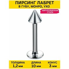 Пирсинг в губу 4Love4You, размер 10 мм, длина 1 см, длина стержня 10 мм, серебряный