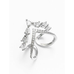 Кольцо Shine & Beauty, кристаллы Swarovski, безразмерное, ширина 10 мм, серебряный