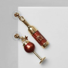 Серьги пусеты Queen Fair, эмаль, бордовый/золотой