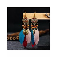 Серьги, дерево, красный, голубой, золотой, синий, розовый Без бренда