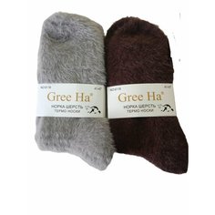 Носки Gree Ha, комплект, 2 пары, размер 41-47, серый, коричневый