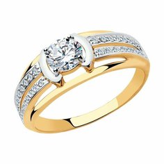 Кольцо Diamant online, красное золото, 585 проба, фианит, размер 20, ширина 7 мм, прозрачный