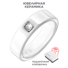 Кольцо обручальное Noima, керамика, фианит, размер 20, ширина 6 мм, белый