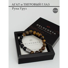 Браслет DELACOSTA, тигровый глаз, агат, размер 16 см, размер XS, коричневый/черный