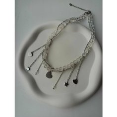 Колье, длина 38 см, серый, серебряный Нет бренда