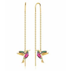 Серьги цепочки VALTERA, серебро, 925 проба, , розовый, красный, зеленый, золотистый