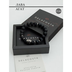Браслет DELACOSTA, агат, вулканическая лава, 1 шт., размер 17 см, размер S, черный