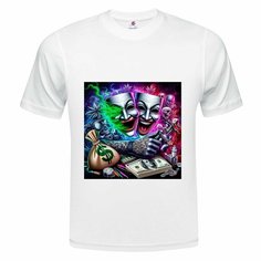 Футболка ONEQ унисекс 68-70 (6XL) размер с принтом маска Джокера, белая, размер 6XL, белый