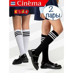 Гольфы Cinema 2 пары черные и белые с полосками, 2 пары, размер 29-31, , черный, белый
