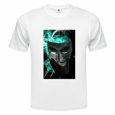 Футболка ONEQ унисекс 64-66 (5XL) размер с принтом Человек в маске, белая, размер 5XL, белый