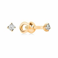 Серьги пусеты VALTERA, серебро, 925 проба, фианит, длина 0.35 см, , золотистый