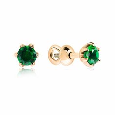 Серьги пусеты VALTERA, серебро, 925 проба, фианит, размер 5 мм, длина 0.5 см, , зеленый, золотистый