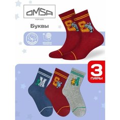 Носки Omsa 3 пары, размер 35-38 (20-22), , серый/синий/красный