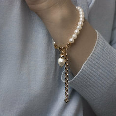 Браслет-цепочка L’ACCESSOIRE PARFAIT, жемчуг культивированный, 1 шт., размер 17 см, размер M, золотистый