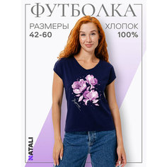 Футболка Натали Суслова, размер 56, черный/цветок