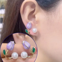 Серьги пусеты, одиночные, жемчуг имитация, размер 20 мм, фиолетовый Без бренда