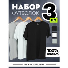 Футболка, 3 шт., размер XS, белый, черный, серый King Cott