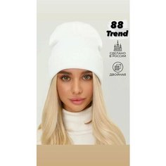 Шапка бини 88trend шапка бини двойная с отворотом, размер 52-58, белый