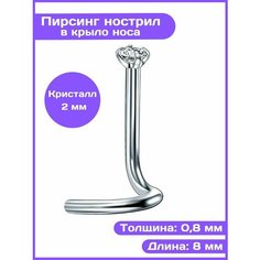 Пирсинг в нос 4Love4You, размер 2 мм, длина стержня 8 мм, серебряный