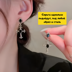 Серьги, серебристый/черный Без бренда