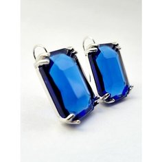 Серьги ( Verba ), кристалл, размер 25 мм, серебристый/синий