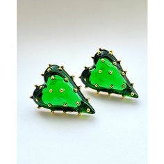 Серьги пусеты ( Verba ), размер 30 мм, зеленый