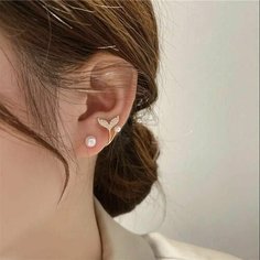 Серьги пусеты, жемчуг имитация, золотой Нет бренда