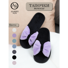 Тапочки ALBERY тапочки женские/тапочки для дома/велюровые тапочки/тапочки с бантом/домашние тапочки/мягкие женские тапочки/комнатные тапочки/домашняя обувь, размер 38-39, фиолетовый