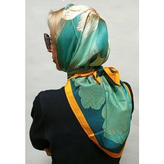 Платок ,90х90 см, бирюзовый Нет бренда