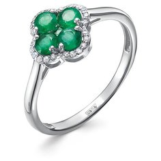 Кольцо Vesna jewelry, белое золото, 585 проба, родирование, изумруд, размер 16, зеленый