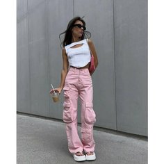 Джинсы карго FEELZ, размер 25, розовый