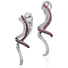 Серьги Эстет, белое золото, 585 проба, бриллиант, рубин, , серебристый