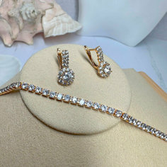 Комплект бижутерии XUPING JEWELRY: браслет, серьги, фианит, размер браслета 19 см, золотой