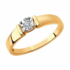 Кольцо помолвочное Diamant online, красное золото, 585 проба, бриллиант, размер 16.5, ширина 4 мм, прозрачный