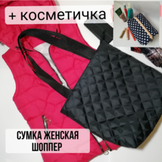 Сумка шоппер , фактура стеганая, черный/хаки нет
