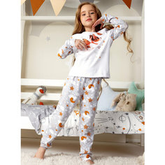 Пижама Juno для девочки, размер 128/134, серый, оранжевый