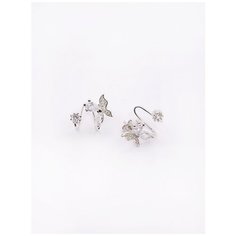 Серьги каффы Shine & Beauty, кристаллы Swarovski, размер 10 мм, серебряный