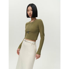 Лонгслив Calista Короткий лонгслив из хлопка, размер M, , оливковый