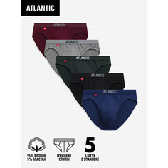 Трусы Atlantic Solid, комплект из 5 шт., размер L, черный, серый, зеленый, синий, бордовый