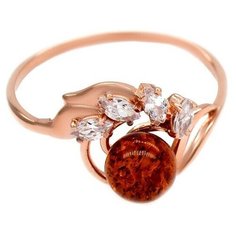 Кольцо The Jeweller, серебро, 925 проба, янтарь, фианит, размер 18.5 мм.