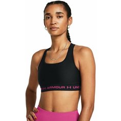Топ спортивный Under Armour Crossback Mid Bra, 1 шт., размер XS, черный/розовый