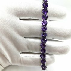 Браслет, серебро, 925 проба, родирование, аметист, длина 18.5 см., фиолетовый Eleganza Silver