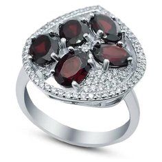 Кольцо Silver WINGS, серебро, 925 проба, гранат, фианит, размер 16.5 мм.