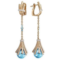 Серьги Эстет, красное золото, 585 проба, бриллиант, топаз, , золотистый