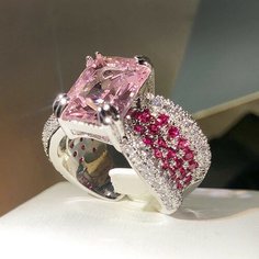 Кольцо, фианит, безразмерное, серебряный, розовый Kiss Buty