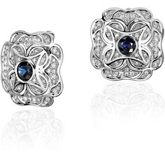 Серьги Эстет, белое золото, 585 проба, сапфир, бриллиант, , серебристый