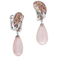 Серьги Эстет, белое золото, 585 проба, морганит, бриллиант, кварц, , серебристый