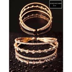 Браслет GOLDEN LIGHT, стразы, стекло, алмазное стекло, фианит, металл, кристалл, горный хрусталь, 1 шт., размер 19 см, размер one size, диаметр 6 см, золотистый