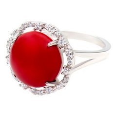 Кольцо The Jeweller, серебро, 925 проба, фианит, коралл, размер 17 мм.,17.5 мм.