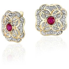 Серьги Эстет, желтое золото, 585 проба, рубин, бриллиант, , золотистый